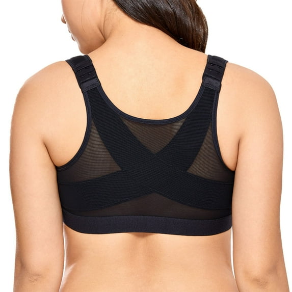 DELIMIRA Women's Full Coverage Front Closure Soft Cups Back Support Posture Bra Plus Size