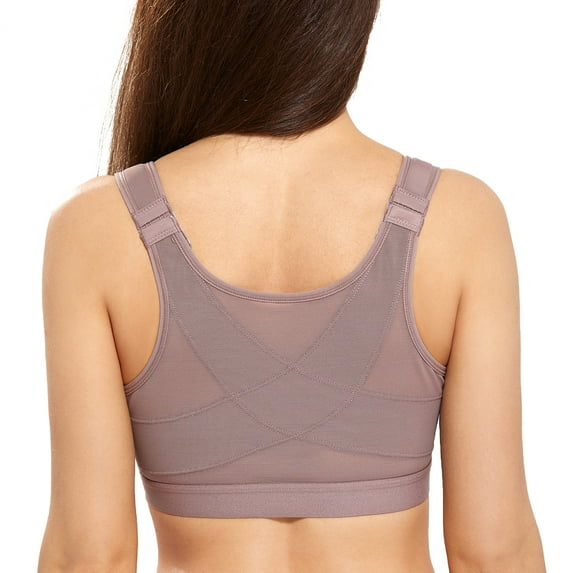 DELIMIRA Women's Front Closure Back Support Posture Bras Wire Free Unlined Plus Size Bralette