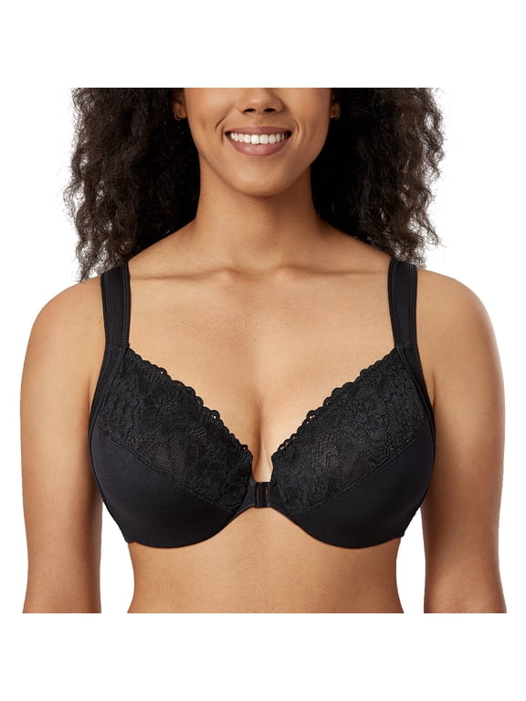 Women's Front Closure Bras Plus Size Full Coverage Underwire Unlined Lace Bra