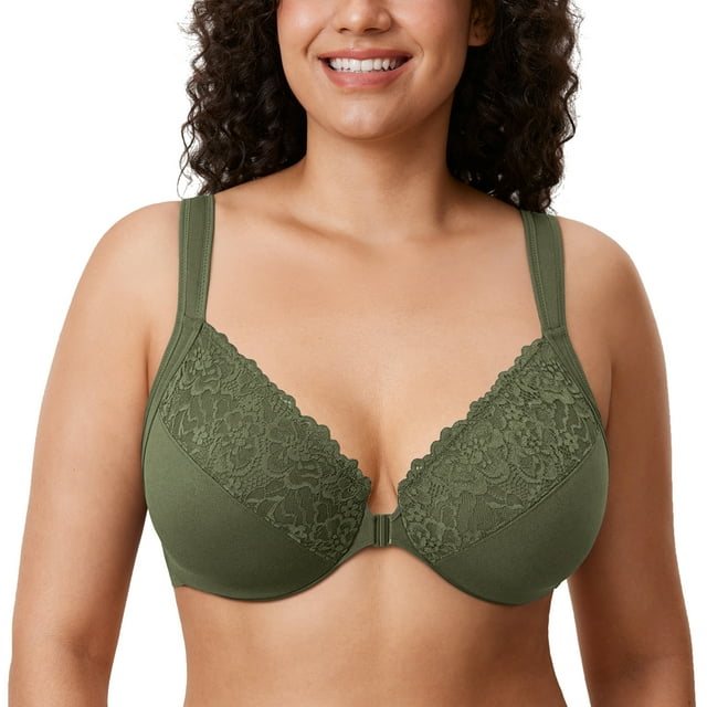 DELIMIRA Women's Front Closure Bras Plus Size Lace Full Coverage Underwire Unlined Bra - Walmart.com