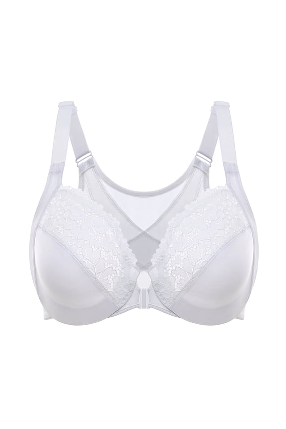 Women's Front Closure Bras Posture Full Coverage Plus Size Lace Underwire Unlined Bra