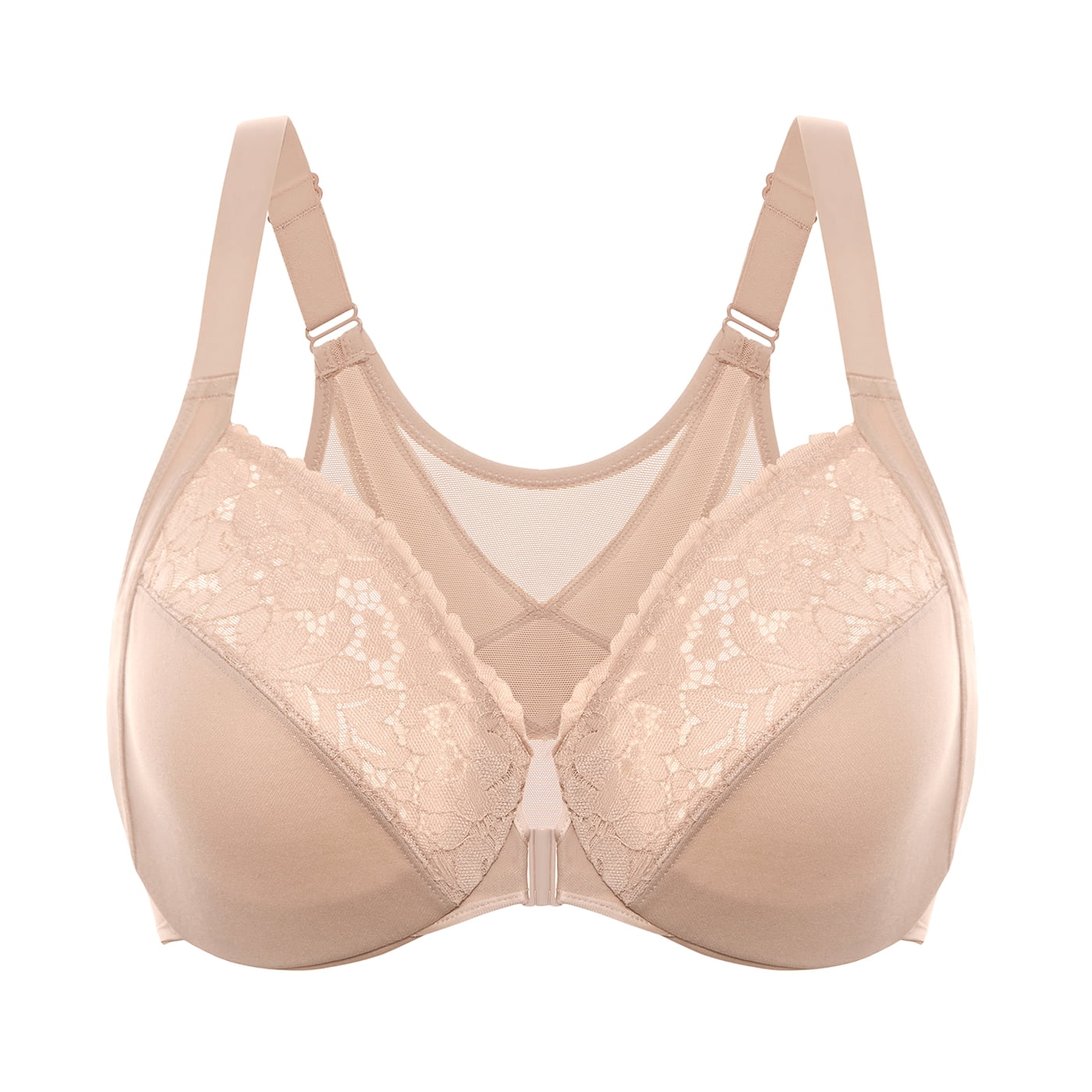 DELIMIRA Dames bh's met voorsluiting volledige bedekking plus-size kanten beugelbeha zonder voering zwart 100B