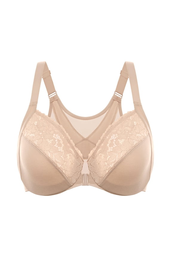 Women's Front Closure Bras Posture Full Coverage Plus Size Lace Underwire Unlined Bra