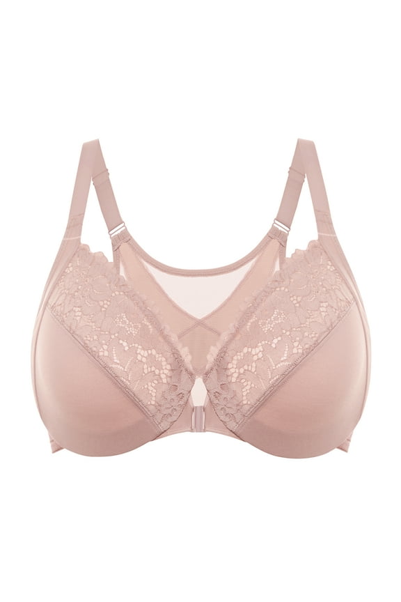 Women's Front Closure Bras Posture Full Coverage Plus Size Lace Underwire Unlined Bra