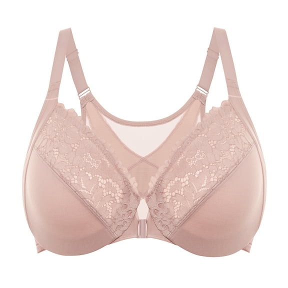 DELIMIRA Women's Front Closure Bras Posture Full Coverage Plus Size Lace Underwire Unlined Bra