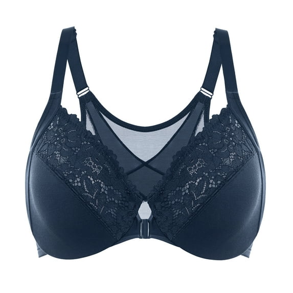 DELIMIRA Women's Front Closure Bras Posture Full Coverage Plus Size Lace Underwire Unlined Bra