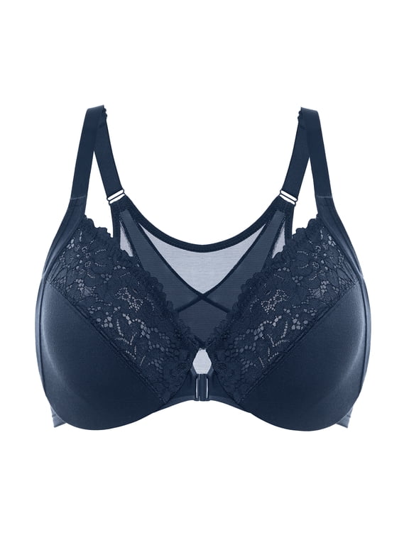 Women's Front Closure Bras Posture Full Coverage Plus Size Lace Underwire Unlined Bra