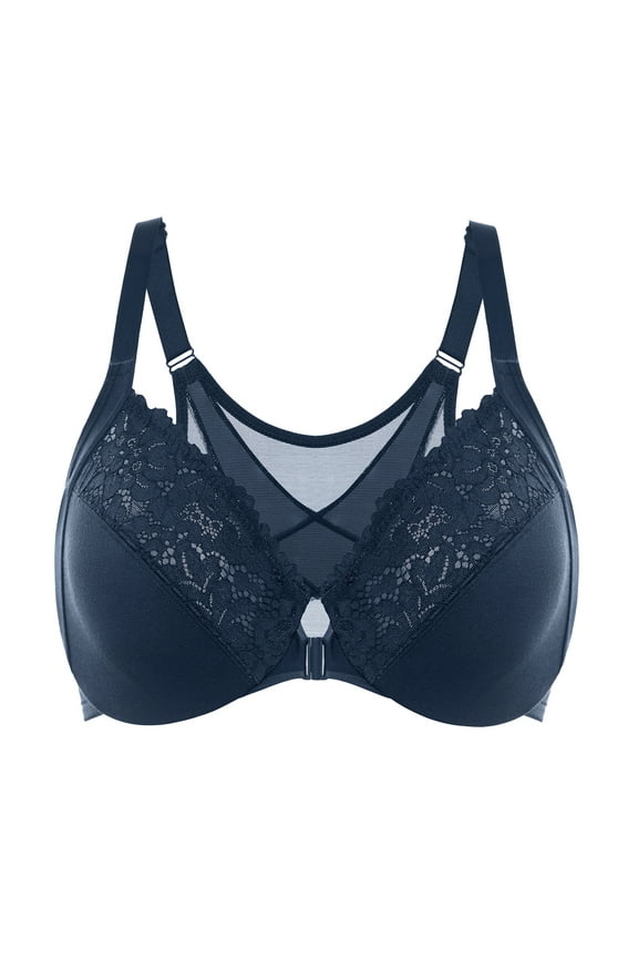 Women's Front Closure Bras Posture Full Coverage Plus Size Lace Underwire Unlined Bra