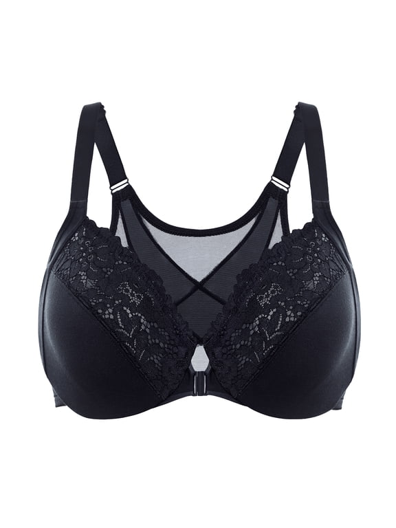 Women's Front Closure Bras Posture Full Coverage Plus Size Lace Underwire Unlined Bra