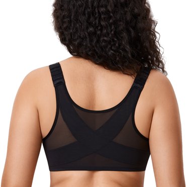 DELIMIRA Women's Front Closure Racerback Bra - Plus Size Underwire Plunge Unlined Comfort
