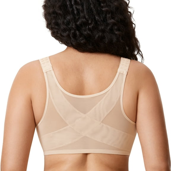 DELIMIRA Women's Front Closure Bras Posture Underwire Unlined Back Support Bra Plus Size