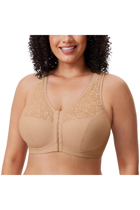 Women's Front Closure Bras Racerback No Underwire Plus Size Full Coverage Lace Bra
