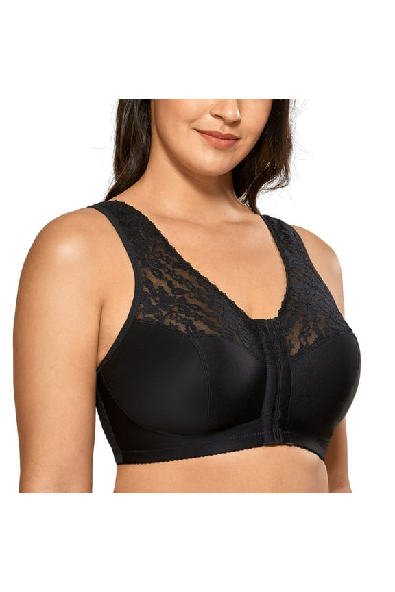 Women's Front Closure Bras Racerback No Underwire Plus Size Full Coverage Lace Bra