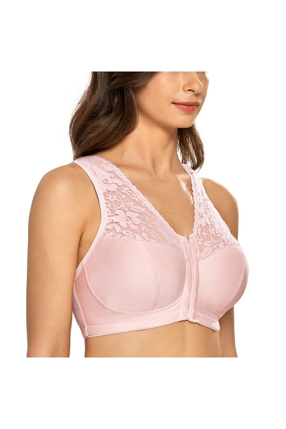 Women's Front Closure Bras Racerback No Underwire Plus Size Full Coverage Lace Bra