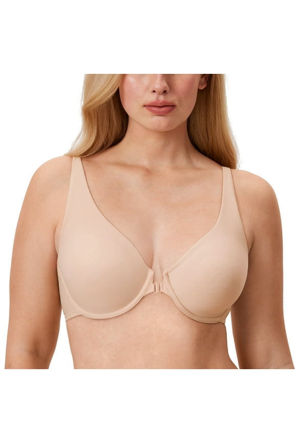 Women's Front Closure Bras Seamless Plus Size Plunge Underwire Unlined Comfortable Bra