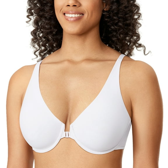 DELIMIRA Women's Front Closure Bras Seamless Plus Size Plunge Underwire Unlined Comfortable Bra