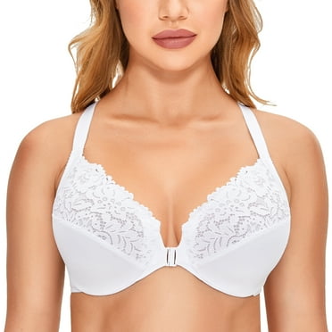 DELIMIRA Women's Front Closure Full Coverage Lace Underwire Racerback Bra