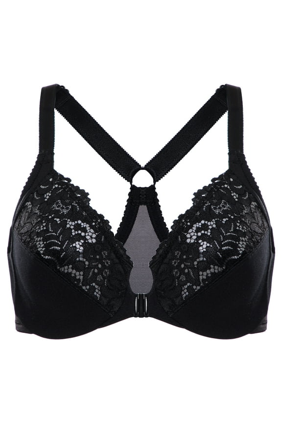 Women's Front Closure Plus Size Full Coverage Lace Underwire Racerback Bra