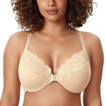 DELIMIRA Women's Front Closure Full Coverage Lace Underwire Racerback Bra