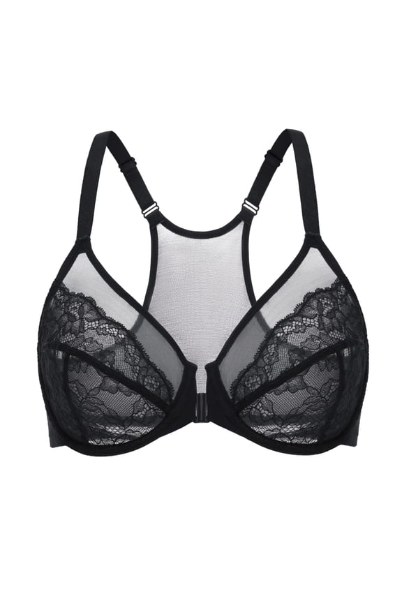 Women's Front Closure Lace Racerback Plus Size Full Coverage Underwire Unlined Bra