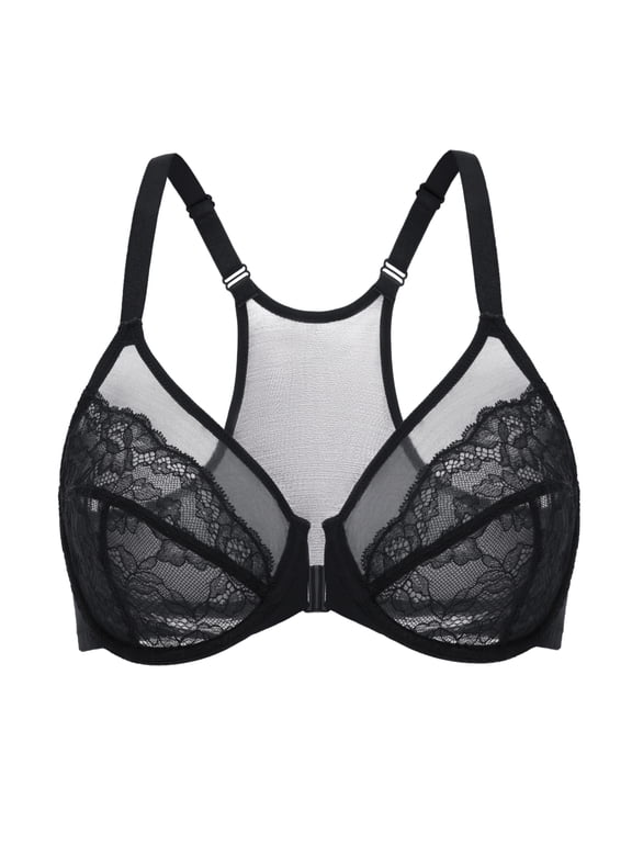 Women's Front Closure Lace Racerback Plus Size Full Coverage Underwire Unlined Bra