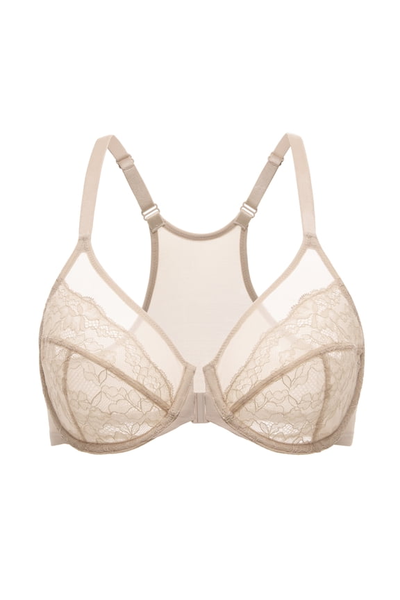 Women's Front Closure Lace Racerback Plus Size Full Coverage Underwire Unlined Bra