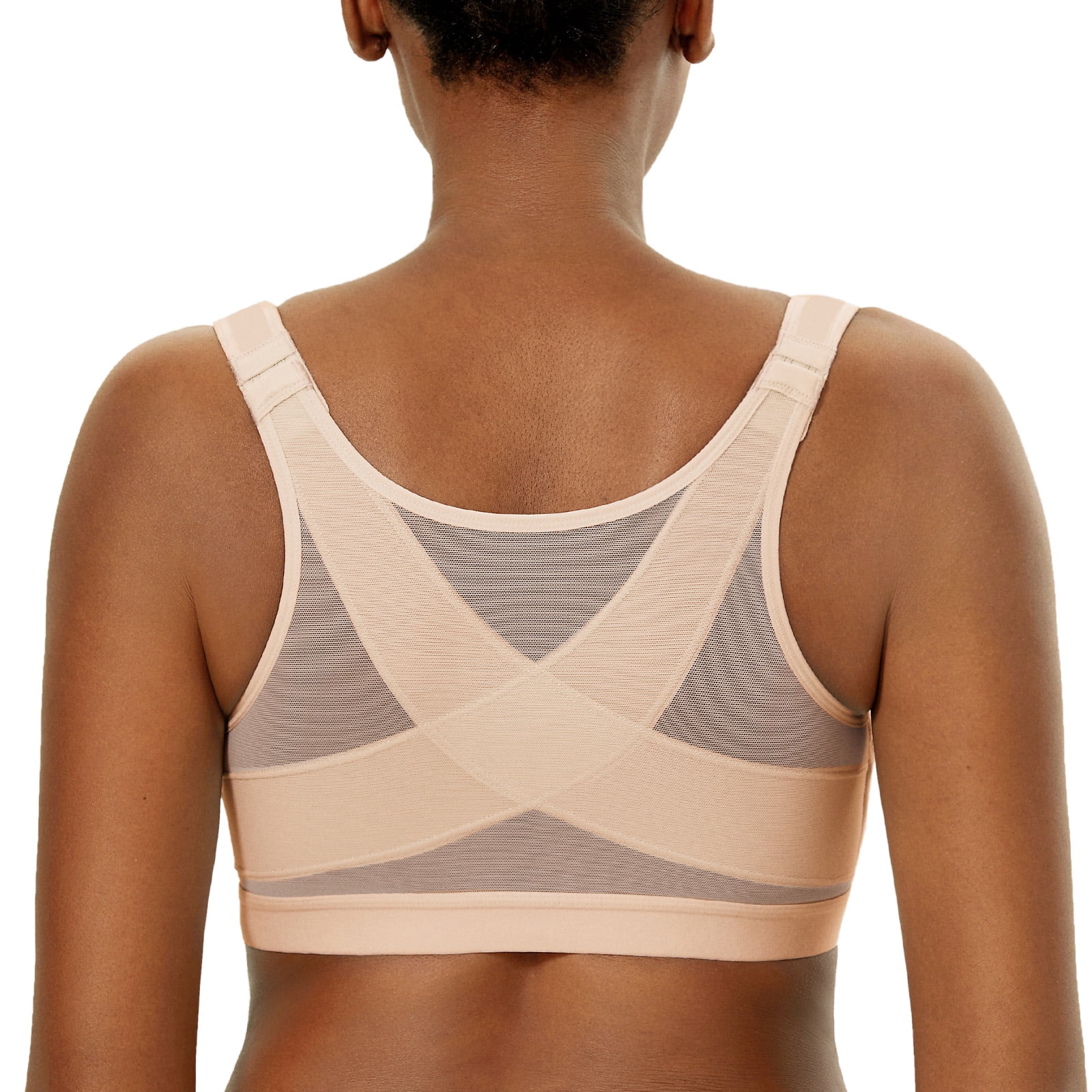 Exclare Women's Front Closure Full Coverage Wirefree Posture Back Everyday  Bra(40D, Beige) 
