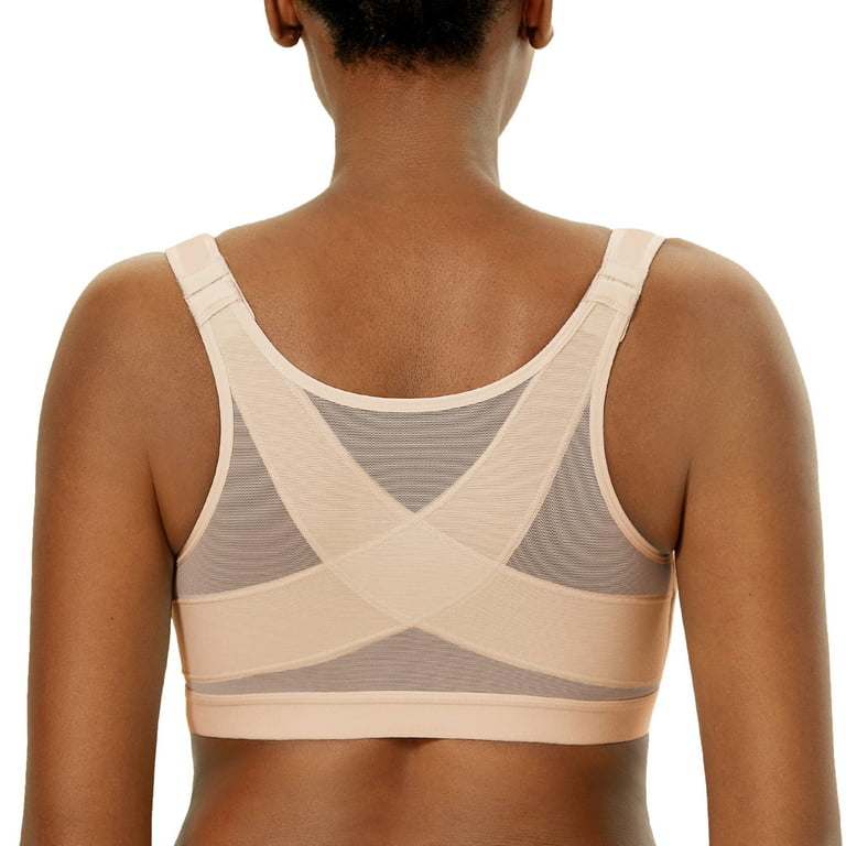 Exclare Women's Front Closure Full Coverage Wirefree Posture Back Everyday  Bra(Grey,40DD)