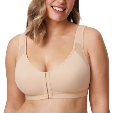 DELIMIRA Women's Front Closure Posture Wireless Back Support Full Coverage Bra Plus Size