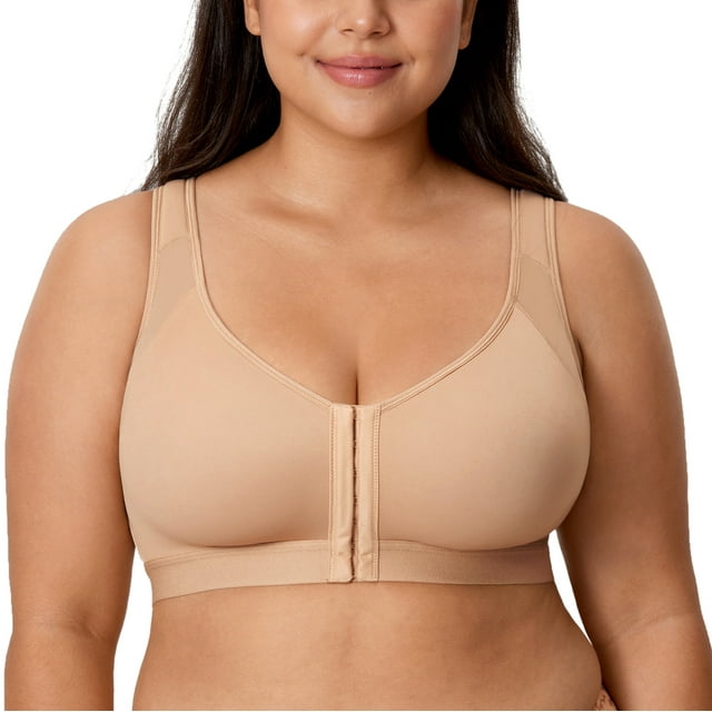 DELIMIRA Women's Front Closure Posture Wireless Back Support Full Coverage Bra Plus Size