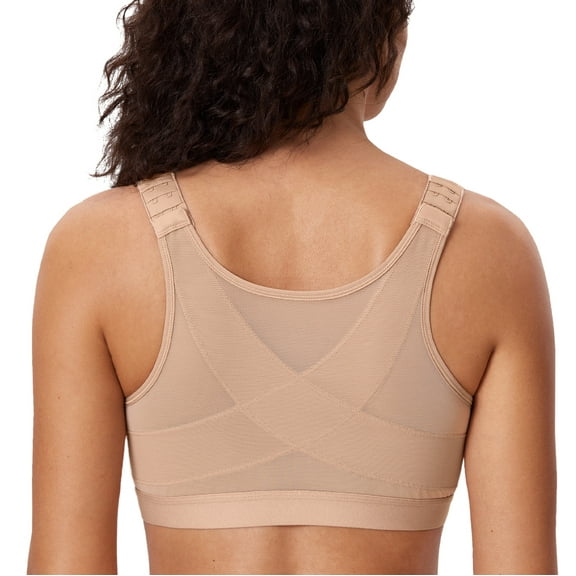 DELIMIRA Women's Front Closure Posture Wireless Back Support Full Coverage Bra Plus Size
