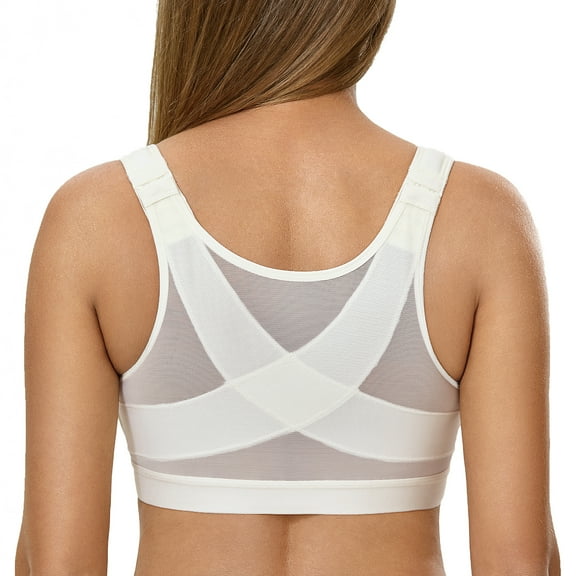 DELIMIRA Women's Front Closure Posture Wireless Back Support Full Coverage Bra Plus Size