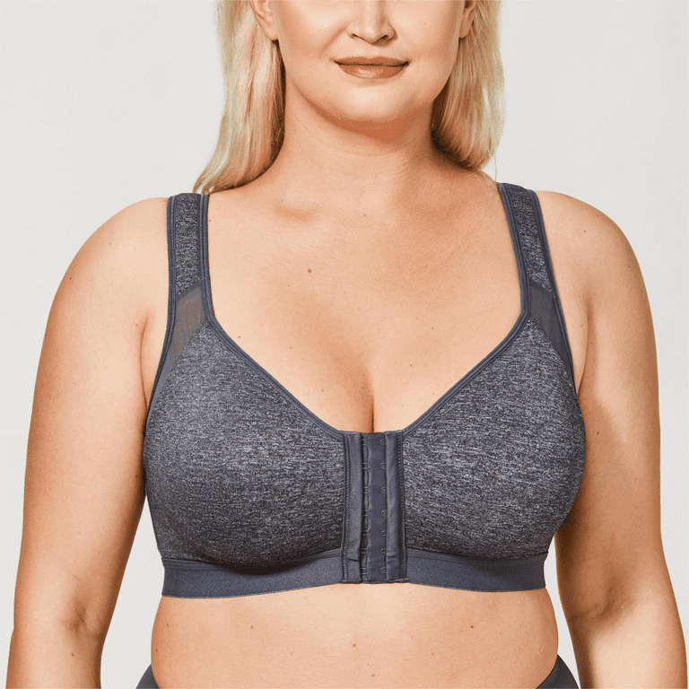 Delimira Women's Plus Size Bra Front Closure Full Coverage Wire Free Back  Support Posture Bras Non-padded