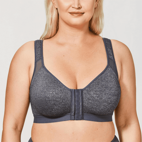 DELIMIRA Women's Front Closure Posture Wireless Back Support Full Coverage Bra Plus Size