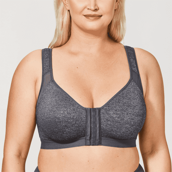 DELIMIRA Women's Front Closure Posture Wireless Back Support Full Coverage Bra Plus Size