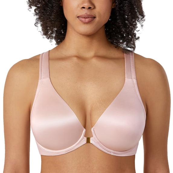 DELIMIRA Women's Front Closure Racerback Bra Seamless Plunge Underwire Unlined Bras