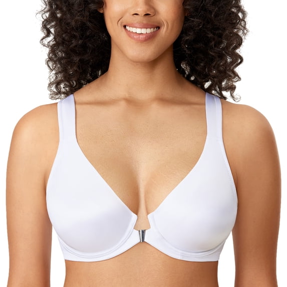 DELIMIRA Women's Front Closure Racerback Bra Seamless Plunge Underwire Unlined Bras