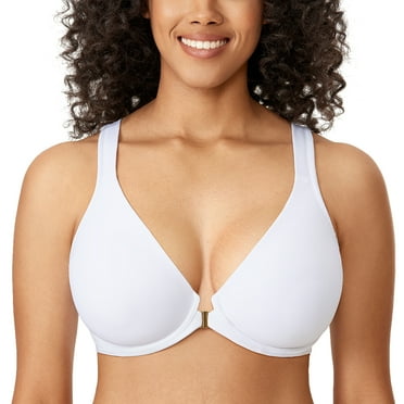 DELIMIRA Women's Front Closure Racerback Bras Plunge Unlined Underwire Full Coverage Seamless