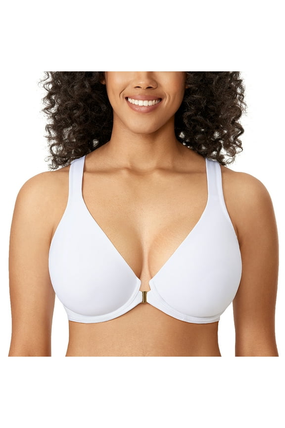 Women's Front Closure Racerback Bras Plunge Unlined Underwire Full Coverage Seamless
