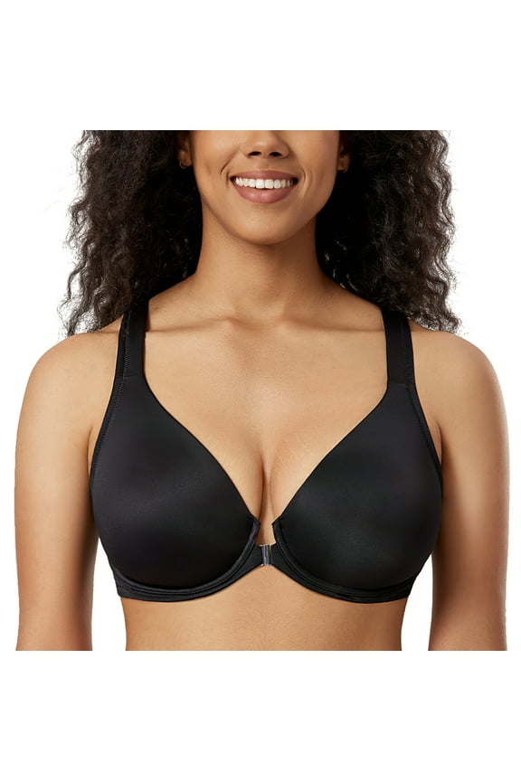 Women's Front Closure Racerback Bras Plunge Unlined Underwire Full Coverage Seamless