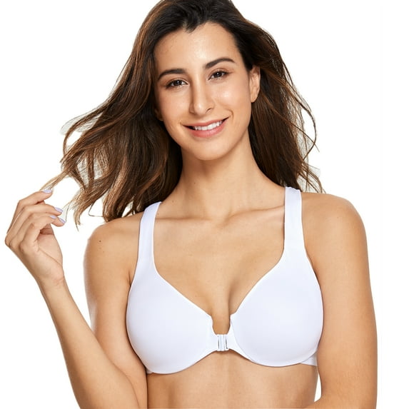 DELIMIRA Women's Front Closure Racerback Bras Plus Size Underwire Unlined Full Coverage Bras