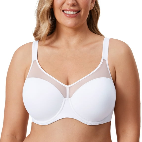 DELIMIRA Women's Full Coverage Bras Underwire Lightly Padded Plus Size Tshirt Sheer Bra
