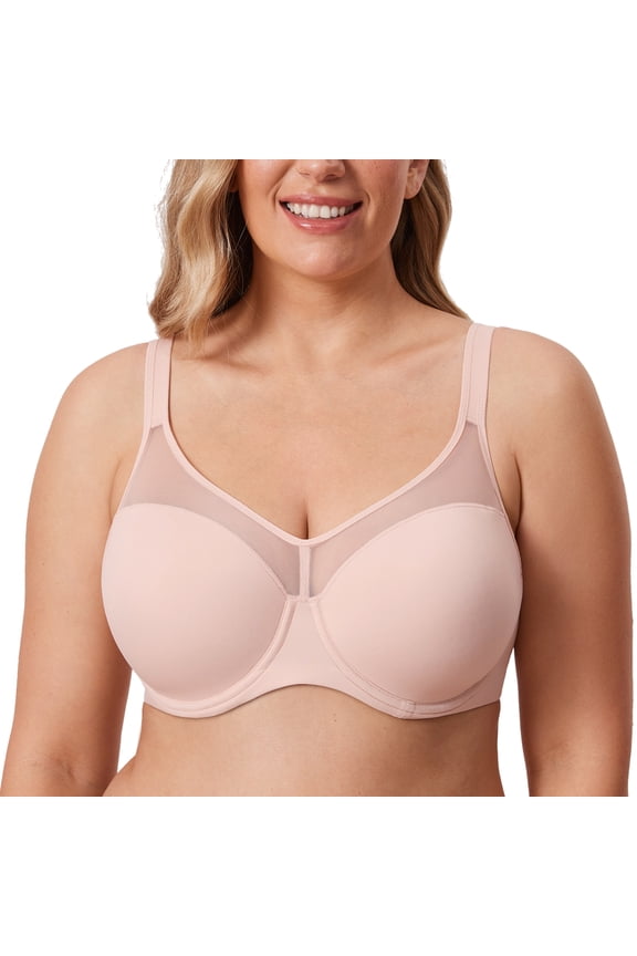 Women's Full Coverage Bras Underwire Lightly Padded Plus Size Tshirt Sheer Bra