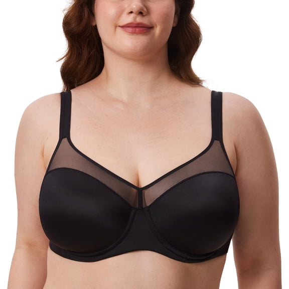 DELIMIRA Women's Full Coverage Bras Underwire Lightly Padded Plus Size Tshirt Sheer Bra