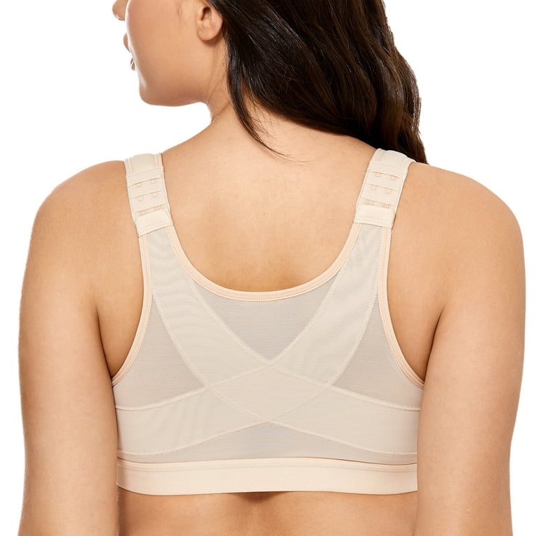 Womens Front Closure Back Support Posture Bra Wirefree No Padded Lace Plus  Size Racerback Bra, White, 46DD : : Clothing, Shoes & Accessories