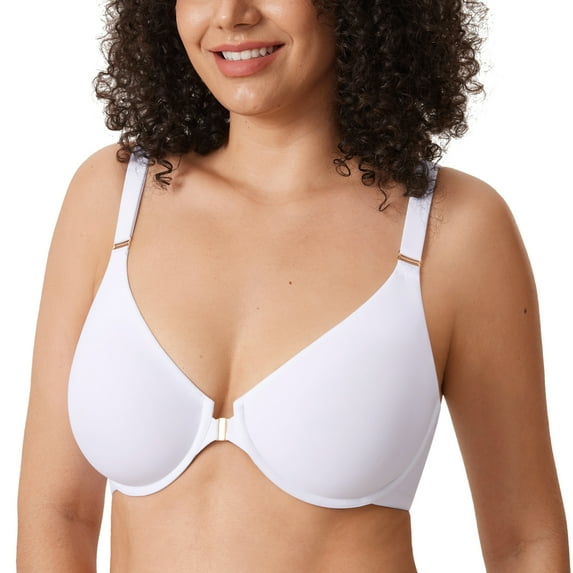 DELIMIRA Women's Inbarely Plus Front Closure Bras Racerback Full Coverage Plus Size Unlined Underwire Bra