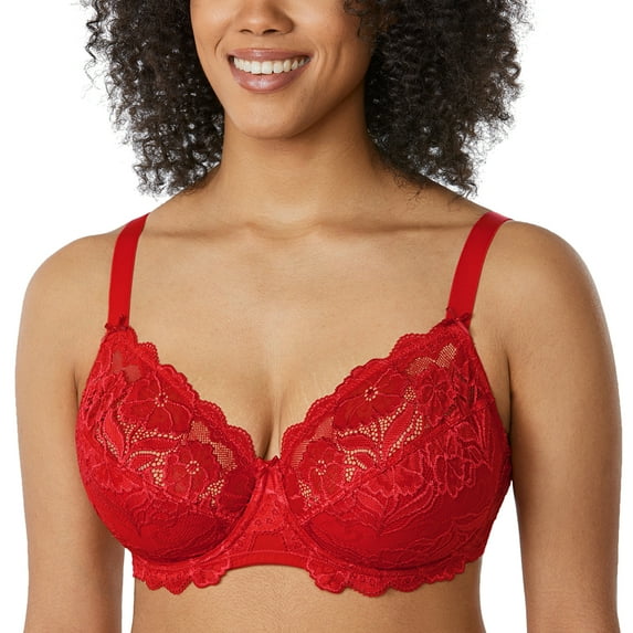 DELIMIRA Women's Plus Size Full Coverage Lace Underwire Unlined Bra Up to J