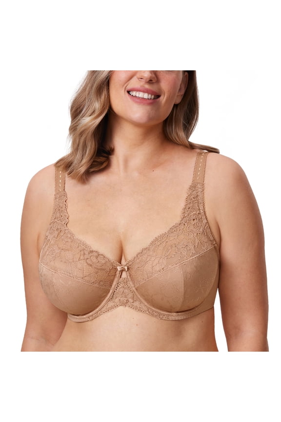 Women's Plus Size Full Coverage Underwire Unlined Minimizer Lace Bra