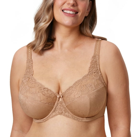DELIMIRA Women's Plus Size Full Coverage Underwire Unlined Minimizer Lace Bra