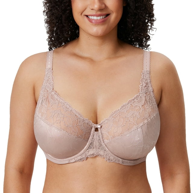 DELIMIRA Women's Plus Size Full Coverage Underwire Unlined Minimizer Lace Bra - Walmart.com